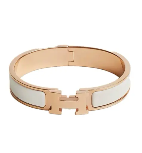 Vòng tay Hermes  clic clac màu trắng viền vàng hồng bản nhỡ